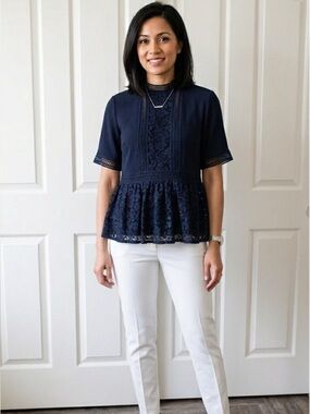 Zara Black Lace Peplum Short Sleeve Top. Size S